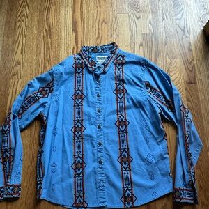 Panhandle Slim western wear button down Blue and Red Geometric Men's Shirt